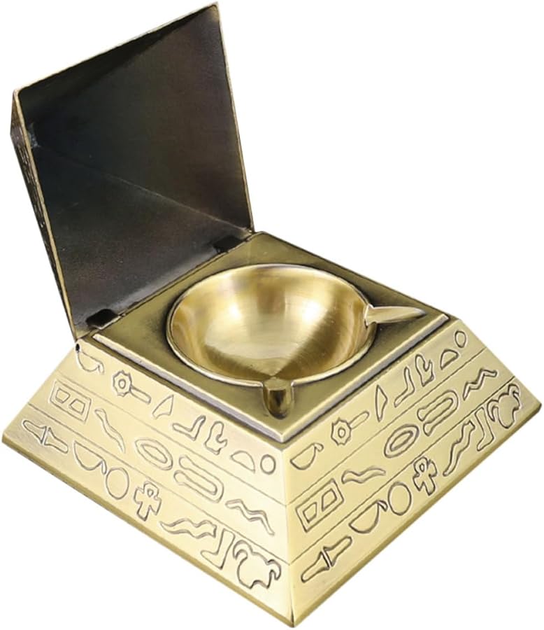 صحن رماد معدني كلاسيكي مقاوم للرياح مع غطاء، صينية سجائر قديمة الطراز لطاولة المكتب، ديكور للمنزل والمكتب - Image 1